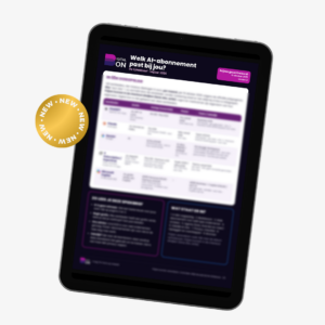 Spiekbrief Welk AI-abonnement past bij jou? (najaar 2026) op een tablet